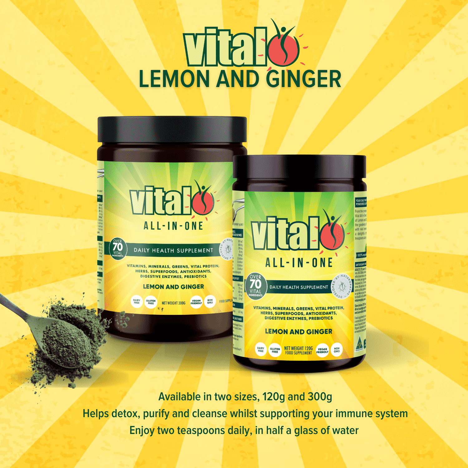 Vital All-In-One Daily Health Supplement - Lemon and Ginger Flavor